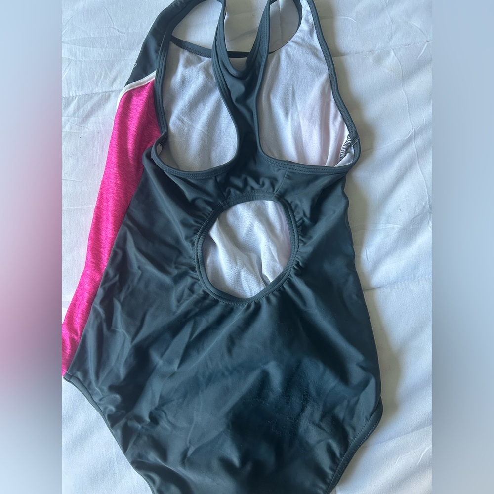 Speedo Girls Size 14 Black and Pink Racerback Swimsuit